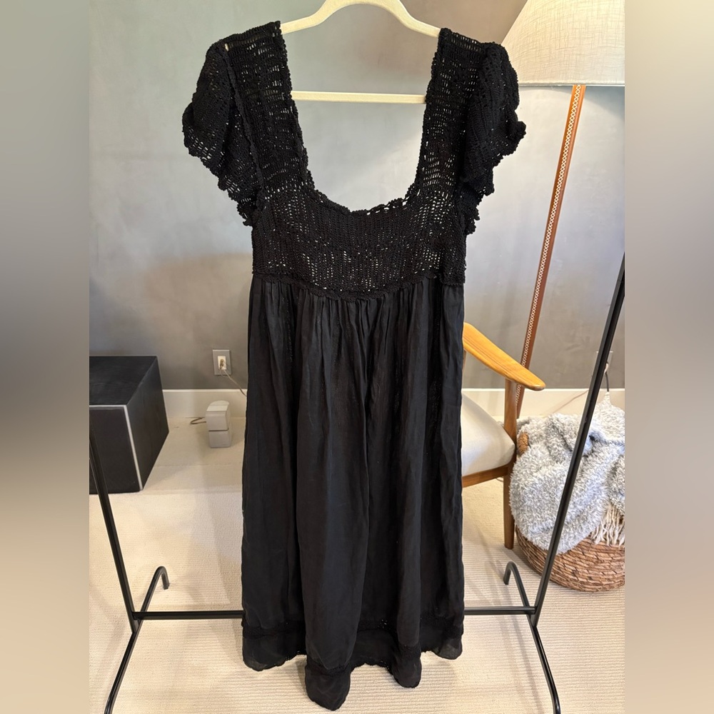 Doen Black Crochet-Top Midi Dress